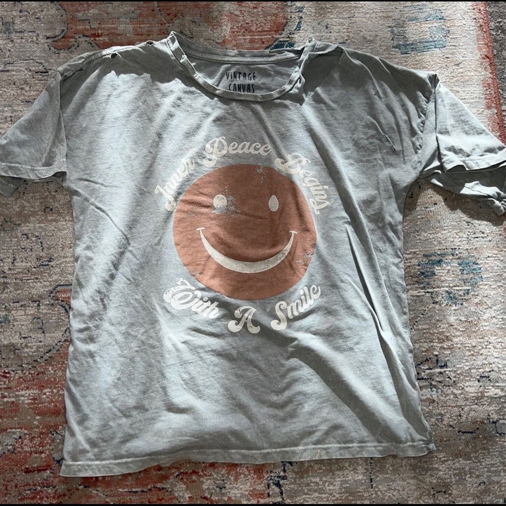Distressed Oversized Vintage Look Smiley Tee